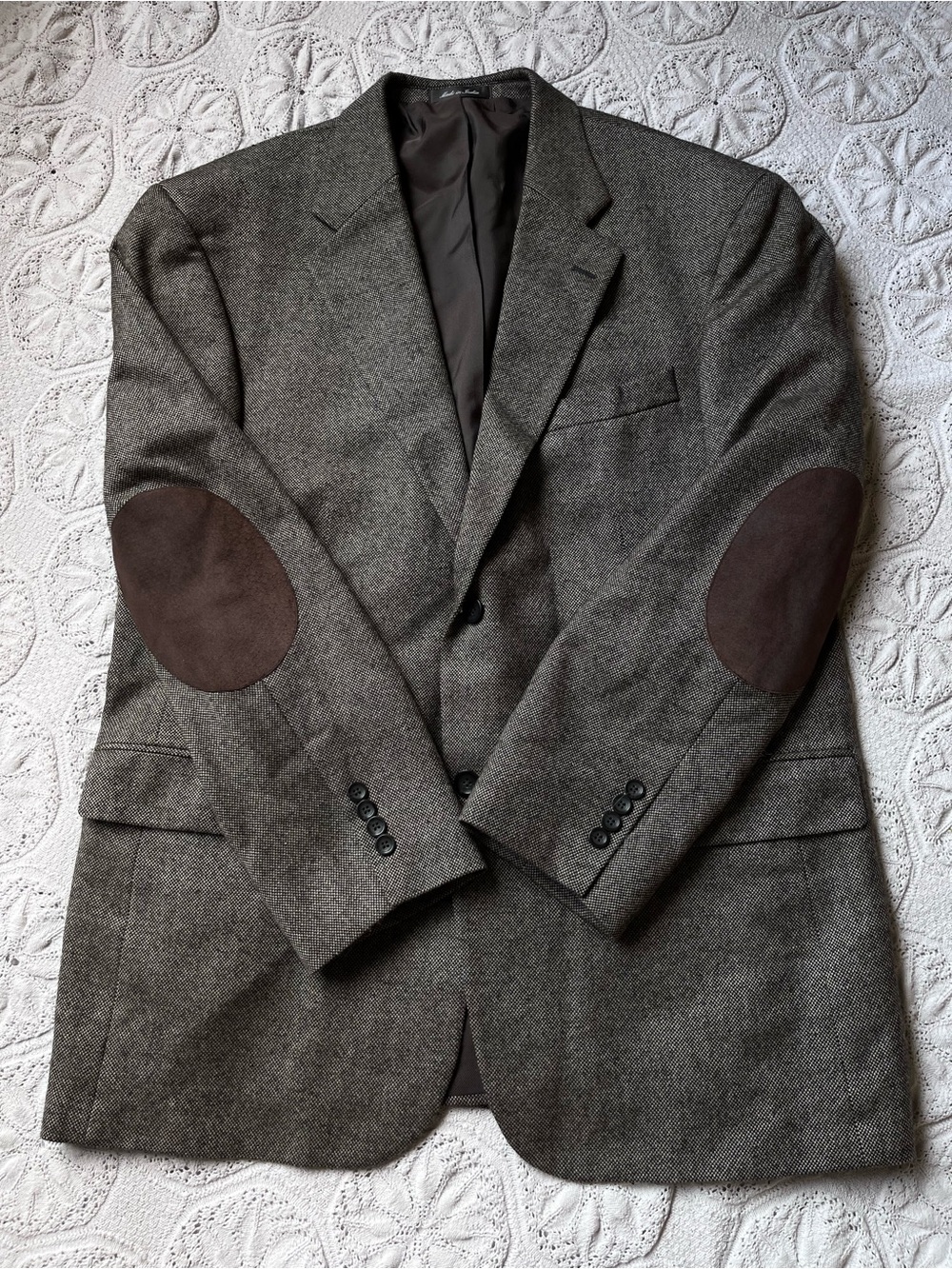 Oscar de la Renta men’s wool blazer 44R elbow patch gray vintage tweed suit